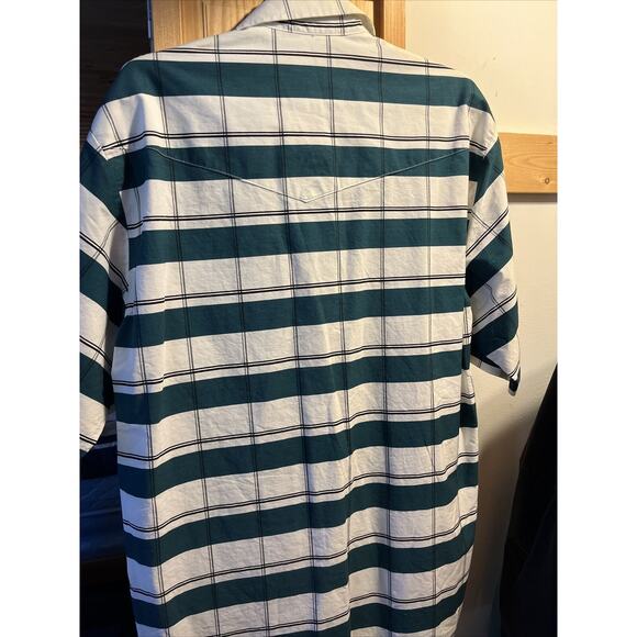 Roper Men’s XL White Green Striped Short Sleeve Pearl Snap Cotton Western Shirt - Picture 10 of 12